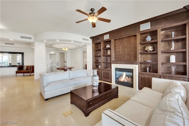 living room with ceiling fan