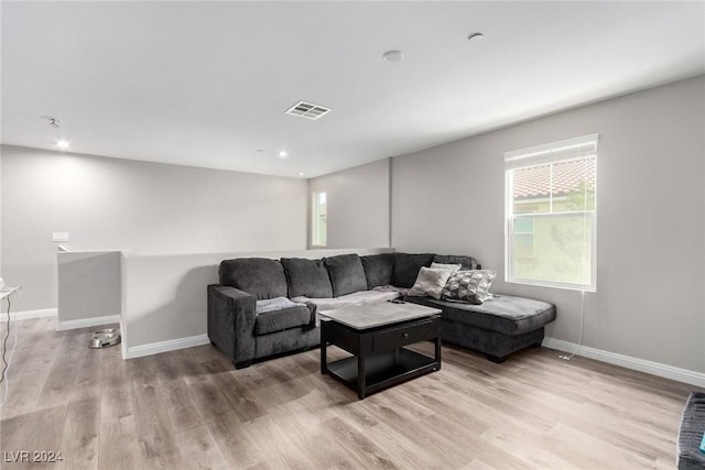 living room featuring light wood-type flooring