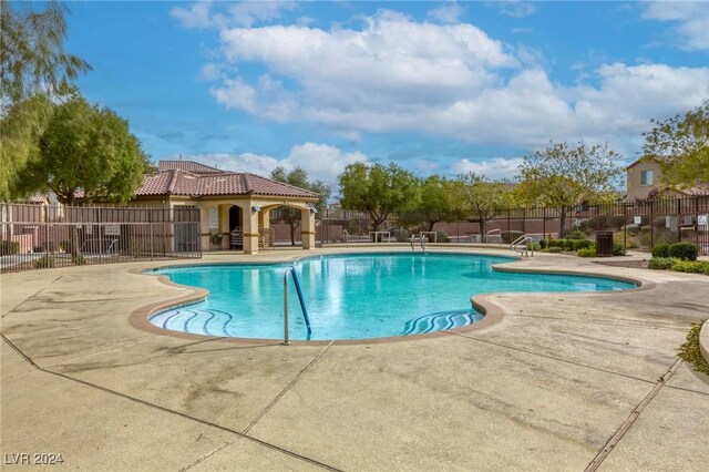 view of swimming pool with a patio