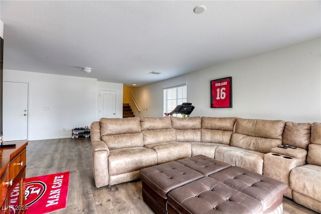 living room with hardwood / wood-style floors