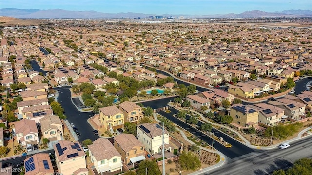 aerial view featuring a residential view and a mountain view