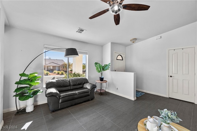 living room with ceiling fan