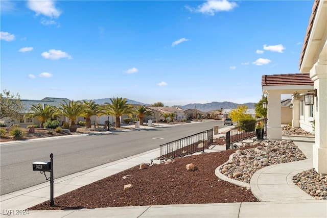 exterior space featuring a mountain view