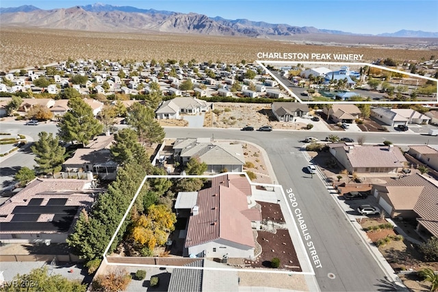 drone / aerial view featuring a mountain view