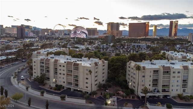 view of aerial view at dusk