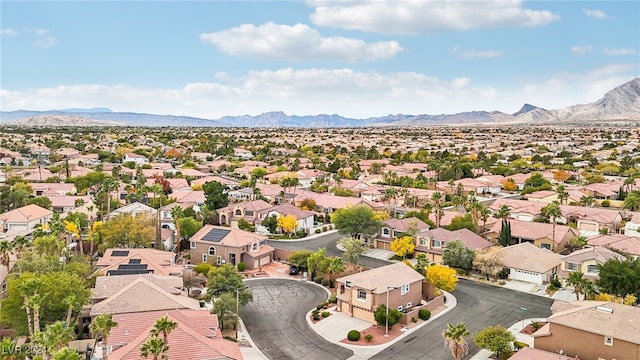 drone / aerial view featuring a mountain view