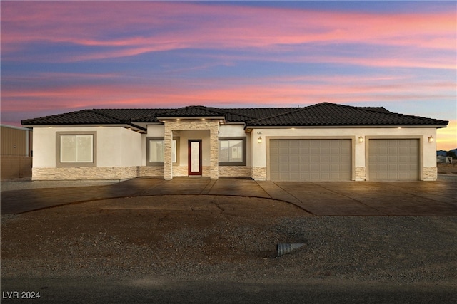 prairie-style house with a garage