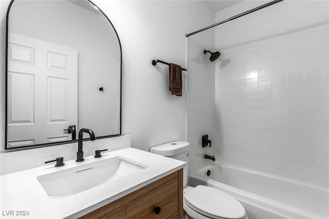 full bathroom with toilet, washtub / shower combination, and vanity