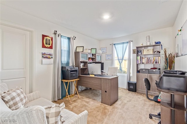 office with light colored carpet