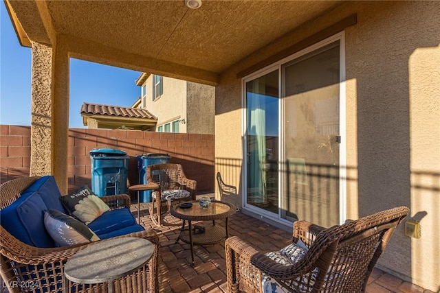 balcony featuring a patio area