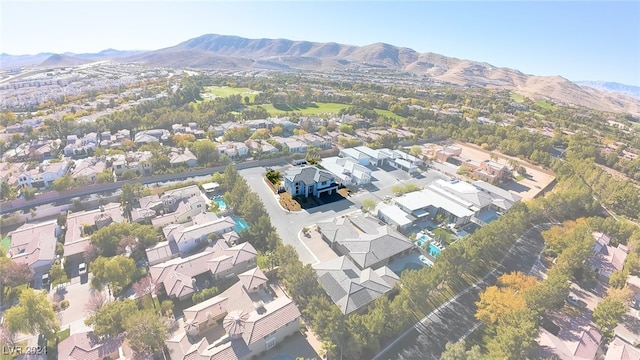 birds eye view of property featuring a mountain view