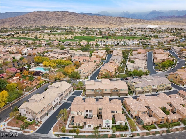 drone / aerial view featuring a mountain view