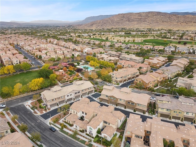 drone / aerial view featuring a mountain view