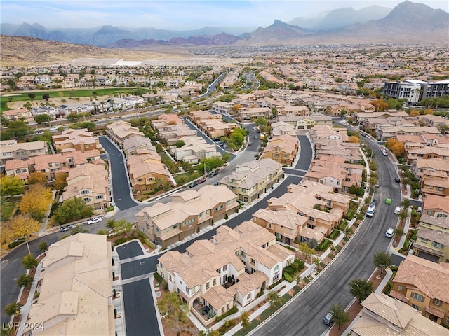 drone / aerial view featuring a mountain view