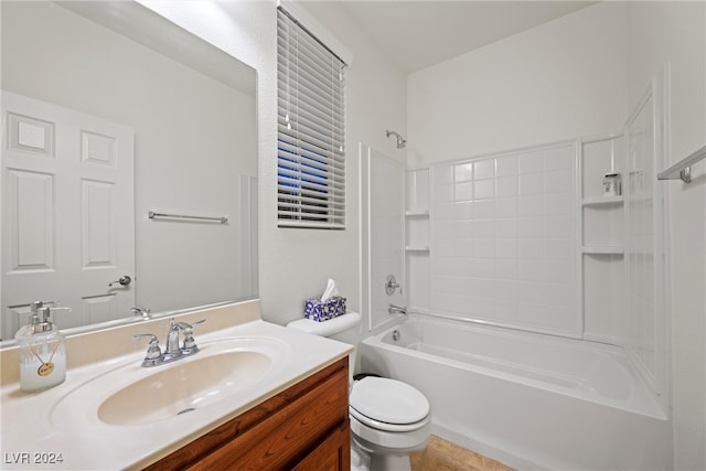 full bathroom featuring tile patterned flooring, vanity, shower / bath combination, and toilet