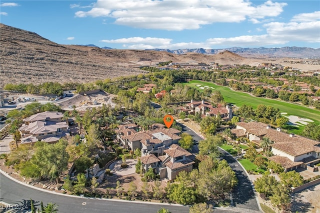 drone / aerial view featuring a mountain view