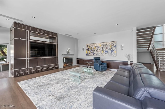 living room featuring dark hardwood / wood-style floors