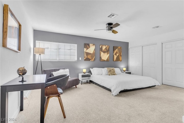 bedroom featuring ceiling fan and carpet floors