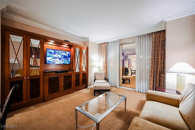145 Harmon Ave Unit 208, Las Vegas, NV 89109 - carpeted living area with ornamental molding