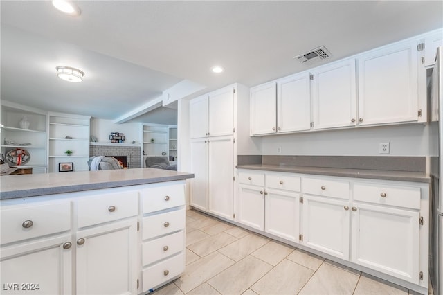 kitchen with white cabinets