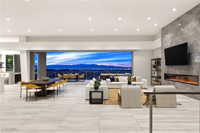 living room with a fireplace