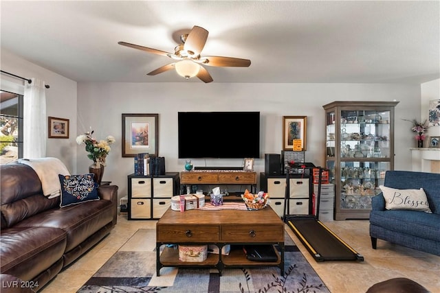 living room featuring ceiling fan