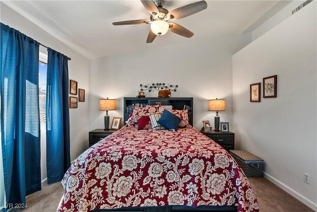 bedroom featuring carpet flooring and ceiling fan