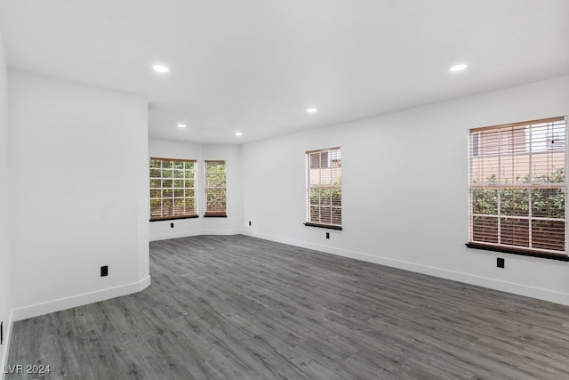 empty room featuring a healthy amount of sunlight and dark hardwood / wood-style flooring