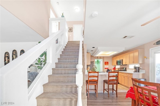 staircase featuring hardwood / wood-style floors