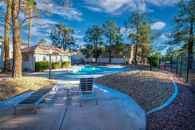 view of swimming pool with a patio