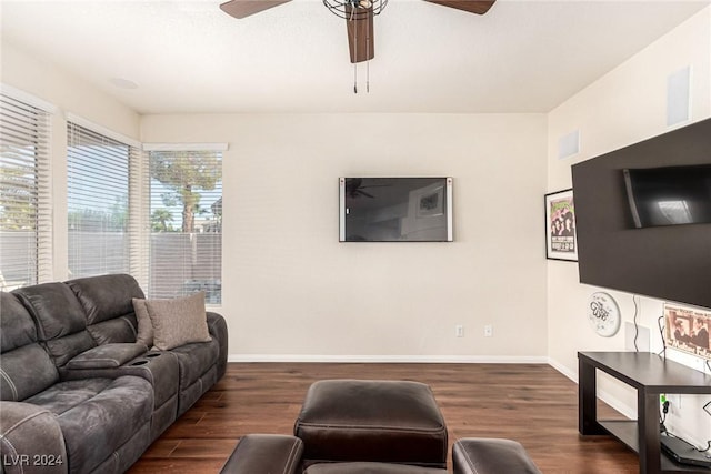 living room with dark hardwood / wood-style floors