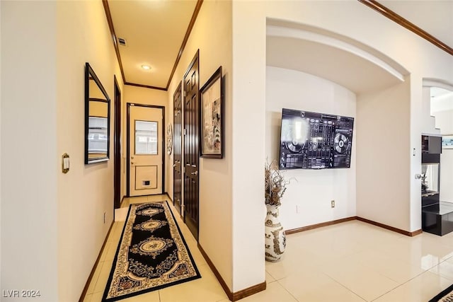 373 Via Sonador, Henderson, NV 89012 - hallway featuring light tile patterned floors and ornamental molding