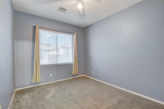 unfurnished room featuring carpet flooring and ceiling fan