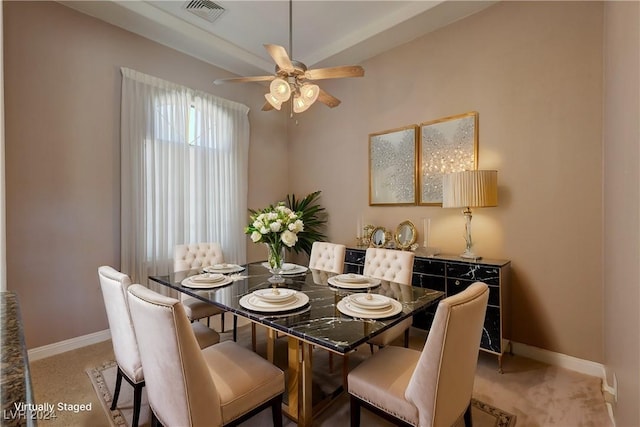 dining area with ceiling fan