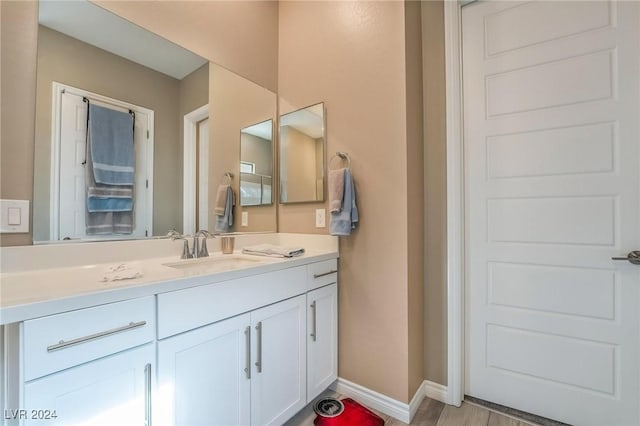 bathroom with vanity and wood-type flooring