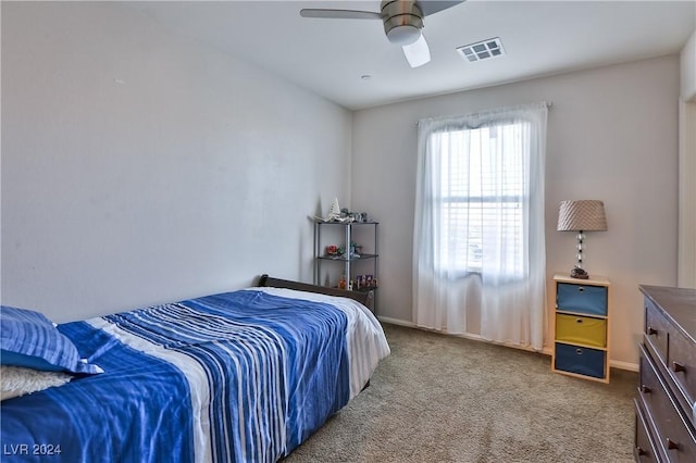 bedroom with carpet flooring and ceiling fan