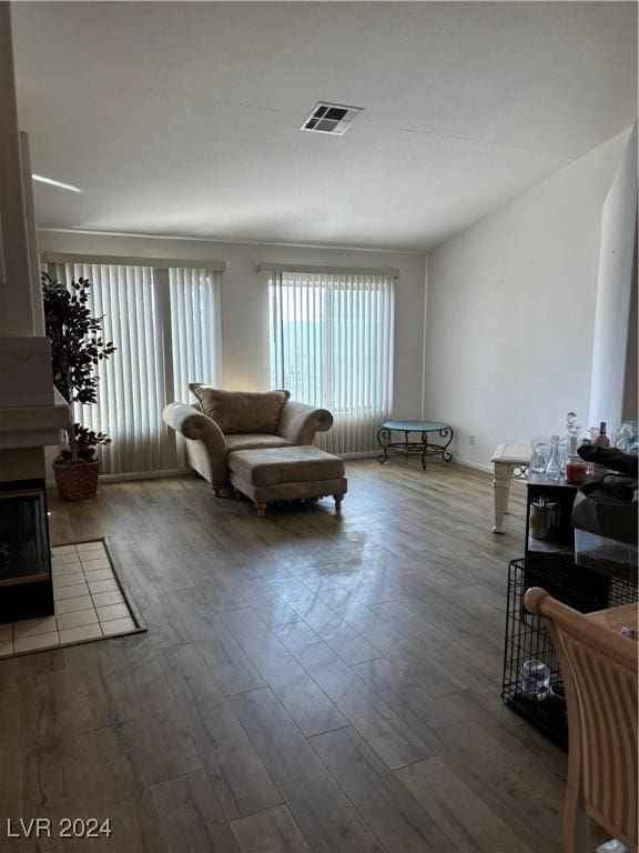 living room with hardwood / wood-style floors