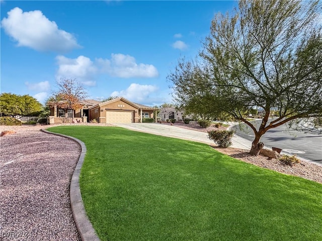 ranch-style house with a front lawn and a garage