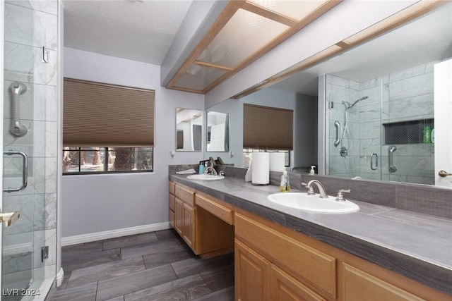 bathroom featuring vanity and walk in shower