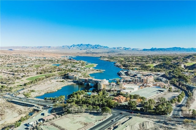 aerial view with a water and mountain view