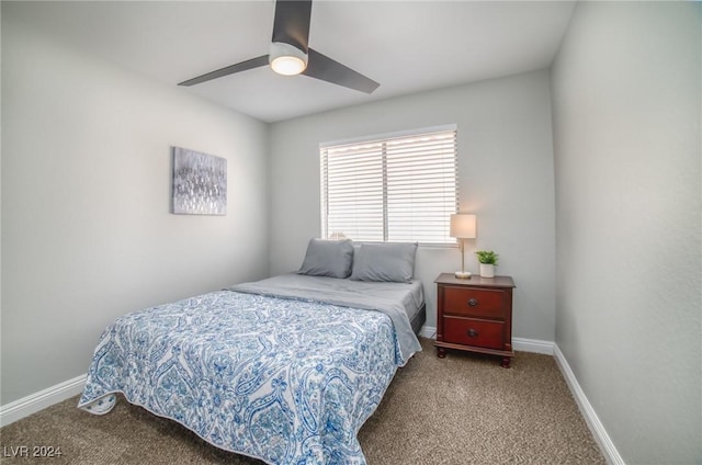 bedroom featuring carpet and ceiling fan