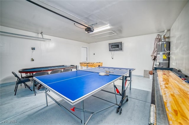 recreation room with gas water heater