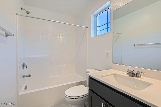 full bathroom featuring vanity, shower / bath combination, and toilet