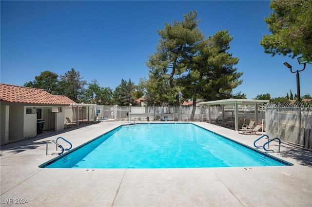 view of swimming pool with a patio area