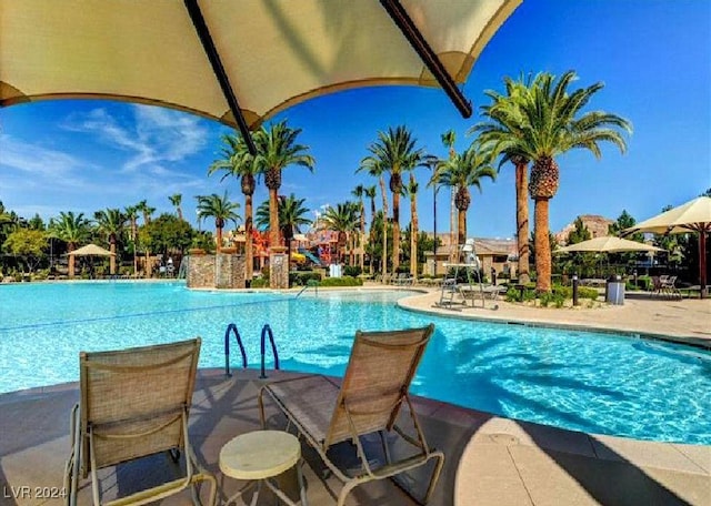 view of pool featuring a patio area