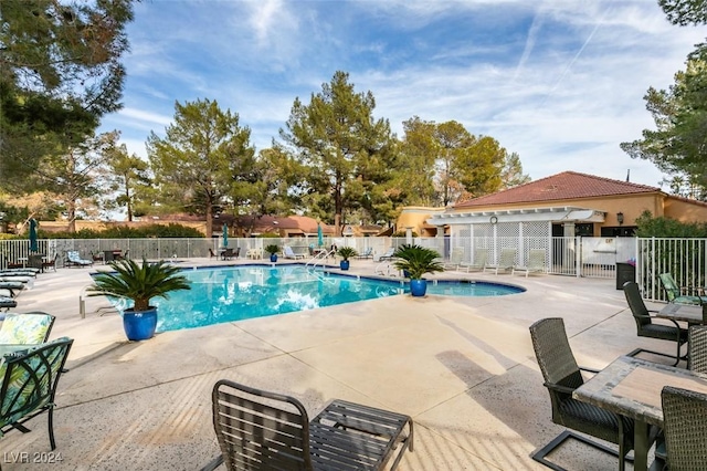 view of swimming pool with a patio