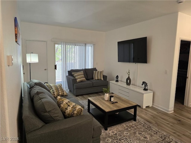 living room with hardwood / wood-style flooring