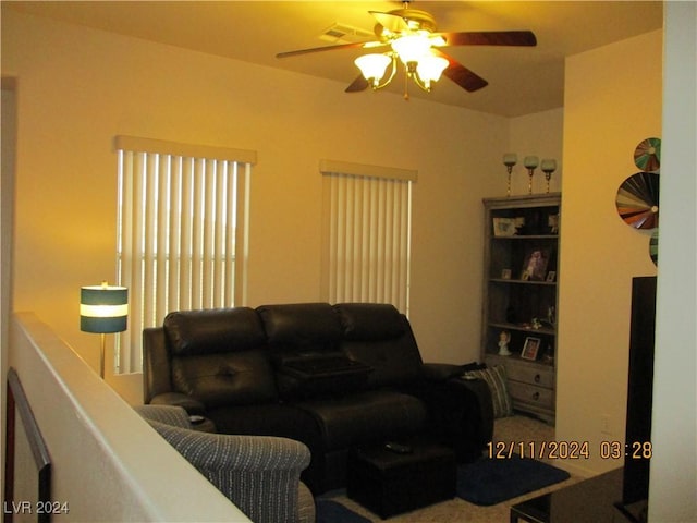 living room with ceiling fan