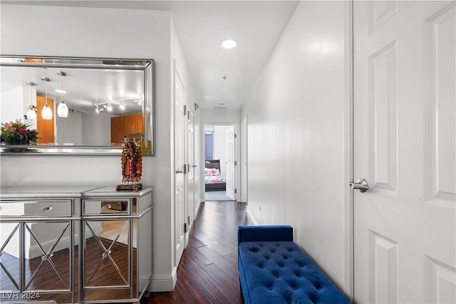 hallway featuring dark wood-type flooring