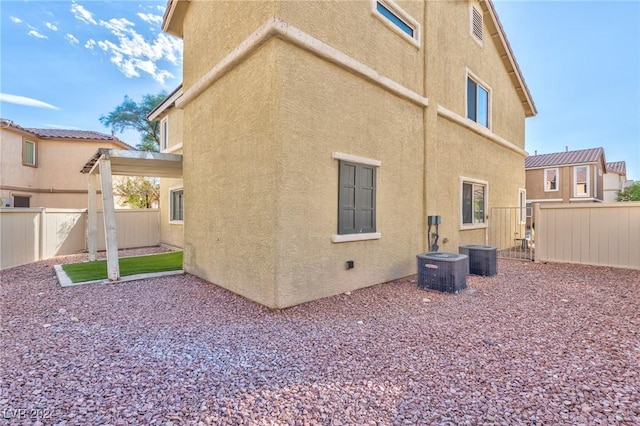 rear view of property featuring stucco siding and a fenced backyard